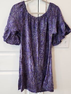 Purple Floral Mini Dress with Ruffled Sleeves